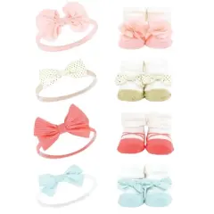 Hudson Baby Infant Girl 16Pc Headband and Socks Set, Coral Gold Fall Leopard, One Size