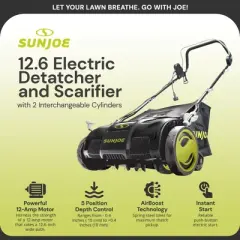 Sun Joe Electric Lawn Dethatcher & Scarifier with 8-Gal Bag, 12 Amp, 12.6 Inch, Black - Gardening Machine & Equipment for Lawn, Yard & Grass, AJ801E