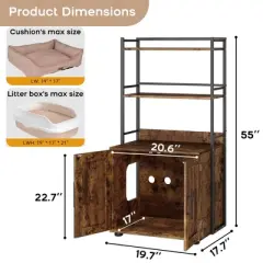 Cat Litter Box Enclosure with 2-Tier Storage Shelves & Doors, Multifunctional Hidden Cat Furniture with Private Toilet Area