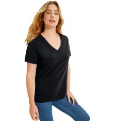 June + Vie by Roaman's Women&rsquo;s Plus Size Short-Sleeve V-Neck One + Only Tee