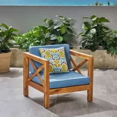 Modern Patio Arm Chair,High-quality Patio Chair With Cross-back Acacia Wood Frame,Patio Chairs With Traditional Slatted Seating-Maison Boucle
