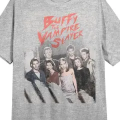 Buffy the Vampire Slayer Cast and Logo Women's Heather Gray Short Sleeve Crew Neck Sleep Shirt