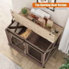 ODK 37" Dog Crate, Farmhouse Dog Crate Furniture with Sliding Barn Door, Flip Top Wooden Dog Kennel End Table, Indoor Dog Cage House for Medium Dogs