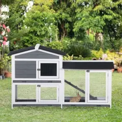 Gulches 37in H x 62in W x 20in D MeadowRun Rabbit Hutch Gray 1 Pack Bunny Guinea Pig Cage Livestock Supplies Product type