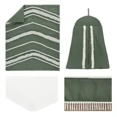 Sweet Jojo Designs Girl Baby Crib Bedding Set - Dark Green and Ivory Boho Fringe Collection 4pc