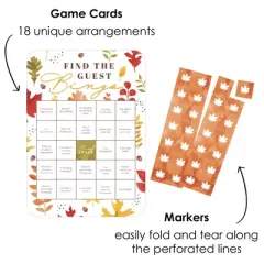 Big Dot of Happiness Fall Foliage Bride - Find the Guest - Autumn Leaves Bridal Shower and Wedding Party Bingo Game - Set of 18