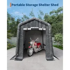 Acekool 6x8FT Outdoor Portable Storage Shed, Roll-Up Door, Heavy-Duty Waterproof PE Tarp, UV-Resistant Shelter for Tools, Garden, Motorcycles, Gray