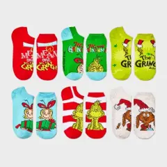 Women's Dr. Seuss' The Grinch Surprise Crackers 6pk Low Cut Socks - Assorted Colors 4-10