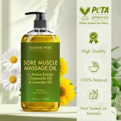 Majestic Pure Sore Muscle Massage Oil with Arnica, Lavender and Chamomile Oils - 8 Fl Oz
