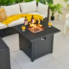 Costway 32'' Square Propane Gas Fire Pit Table with Glass Stones Rain Cover 50,000 BTU