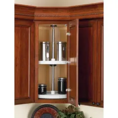 Rev-A-Shelf Polymer Full Circle 2 Shelf Lazy Susan Upper Kitchen Cabinet Storage Organizer with Telescoping Shaft