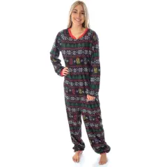Marvel Adult Superhero Trio Ugly Sweater Print One Piece Pajama Union Suit Multi