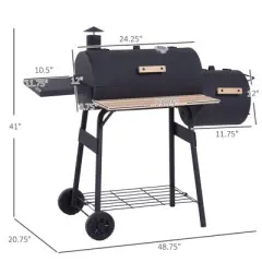 NicBex 48" Steel Portable BBQ Charcoal Grill&Offset Smoker Combo,Outdoor Camping Grill with 2 Shelves,1 Bottom Grate,Chimney,Thermometer&Wheels