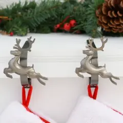 Original MantleClip 2ct Reindeer Pewter Christmas Stocking Holder