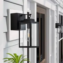 C Cattleya 1-Light Matte Black Aluminum Outdoor Wall Lantern Sconce with GFCI Outlet