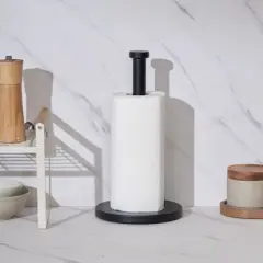 VEVOR Paper Towel Holder Countertop, Stainless Steel Kitchen Paper Towel Stand with Weighted Base and Suction Cups, Black