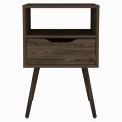 NicBex Wood Nightstand with Drawer,24.8" Modern Night Stand with Shelf,Bedside Table with Metal Legs,Side Table for Bedroom&Living Room