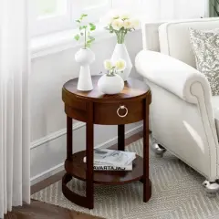 Costway  Side End Table with Drawer Storage Shelf Classic Accents Nightstand Walnut Elliptical
