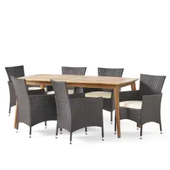 Christopher Knight Home Jaxon Outdoor Wicker and Acacia Wood 7 Piece Dining Set with Cushion