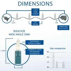 Novelty Lights 11 Feet 50 Bulbs Incandescent Mini Lights, Green Wire with 2.5" Spacing, UL Listed for Indoor/Outdoor Use, Connectable
