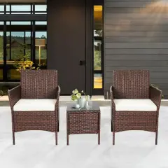 BestMassage 3-Piece Outdoor Wicker Patio Furniture Set with 2 Chairs & Cushions Coffee Table, Khaki