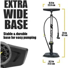 Link Bicycle Pump 17/24 Inch Durable Steel Pump Wide Base Auto Reversible Presta & Schrader
