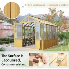 AMERLIFE Wooden Greenhouse, Pre-Assembled Solid Cedar Frame, Walk-in Design