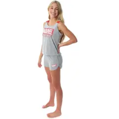 Marvel Comics Womens' Marvel Avengers Logo Tank Short Loungewear Pajama Set Grey