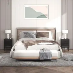 Costway 2 PCS Nightstand End Bedside Coffee Table Wooden Leg Drawers Black\Grey\White