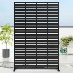 1-Piece 46.8 In. W x 71.37 In. H Four Fold Blinds Black Outdoor Metal Screen Decorative Art Panel (6-Piece Assembly)