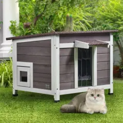VEVOR Outdoor Cat House Weatherproof, Feral Cat Shelter for Multiple Cats, Outdoor Wooden Cat Rabbit House with a Window, 24"L x 21"W x 18"H