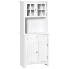 Gulches Elegant Versatile Buffet with Hutch - Kitchen Pantry Cabinet, Framed Glass Door, Drawer, Microwave Space, White 27"W x15.75"D x64.5"H