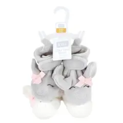 Hudson Baby Infant Girl Animal Fleece Booties 2-Pack, Gray Elephant Lamb