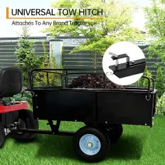 750LBS Heavy Duty ATV Trailer Tow Behind Steel Dump Cart, 15 Cu. Ft Garden Utility Trailer with Removable Sides & Rear Hitch