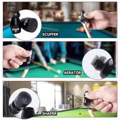 GSE 3-in-1 Pool Cue Tip Tool, Billiard Cue Stick Scuffer/Shaper/Aerator, Multi-Function &ndash; Silver/Black