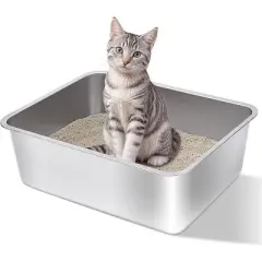 Ridstar Medium Stainless Steel Cat Litter Box for Cats & Rabbits-Silver