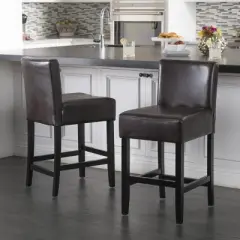 Set of 2 25.5" Lopez Leather Counter Height Barstools - Christopher Knight Home