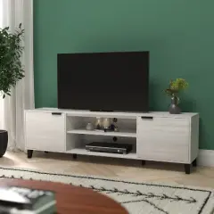 Emma and Oliver 70" Mid-Century Modern TV Stand with Doors and Adjustable Shelves in Gray for TV's up to 60"