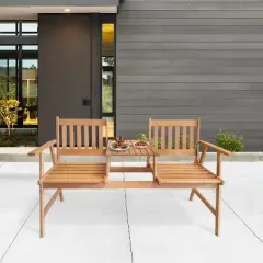 BestMassage Garden Bench Outdoor Patio Bench Acacia Wood Park Bench with Table, Nature