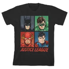 Justice League Colorful Character Squares Black T-shirt Toddler Boy to Youth Boy