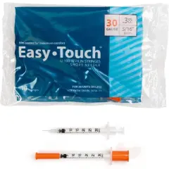 Easy Touch Insulin Syringes Short Needle 30 Gauge 0.3mL 8mm, 100 Ct