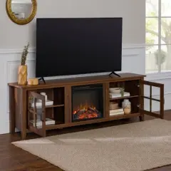 Tasi Transitional Farmhouse Glass Window Pane Door with Electric Fireplace TV Stand for TVs up to 80" - Saracina Home