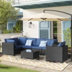 FIONECA 7-Piece Outdoor Sectional Patio Furniture Set with Cushions, Conversation Set for Backyard, Garden, Porch & Poolside &uml;C Dark Blue