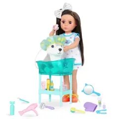 Glitter Girls Pet Grooming & 6" Dog Plush Husky Accessory Playset for 14" Dolls