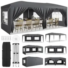 Acekool 10x20 Heavy Duty Pop Up Canopy Tent with 6 Removable Sidewalls, Adjustable Heights, Stakes & Ropes Included, Commercial Outdoor Shelter