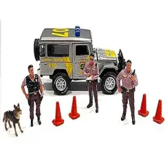 "Police" 8 piece Diecast Set (3 Figurines, 1 Dog and 4 Accessories) for 1/64 Scale Models by American Diorama