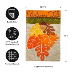 Evergreen Fall Leaves Garden Burlap Flag 12.5 x 18 Inches Indoor Outdoor Decor