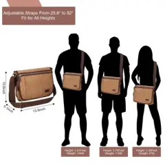 Messenger Bag for Men Women, 13 Inches Laptop Satchel Bags, Canvas Shoulder Bag with Bottle Pocket, Black