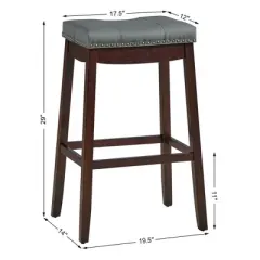 Costway Set of 2 Nailhead Saddle Bar Stools 29'' Pub Chairs with Rubber Wood Legs Brown/White