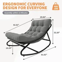 Garvee Outdoor Rocking Chairs, Comfortable Lounging Chair with Removable Cushions, Sturdy Metal Frame, Padded Seat for Patio, Garden & Living Room